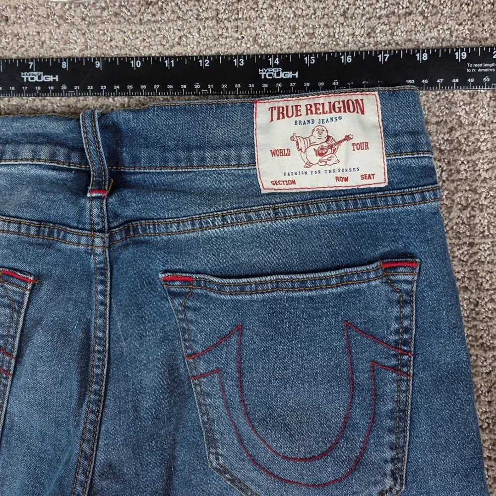 True Religion Ricky Relaxed Straight Jeans Mens 36x29 Blue Denim Red Stitching
